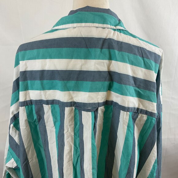 By Anthropologie Oversized Top L Dark Mint Blue White Stripe Button Front Pocket - Picture 9 of 11